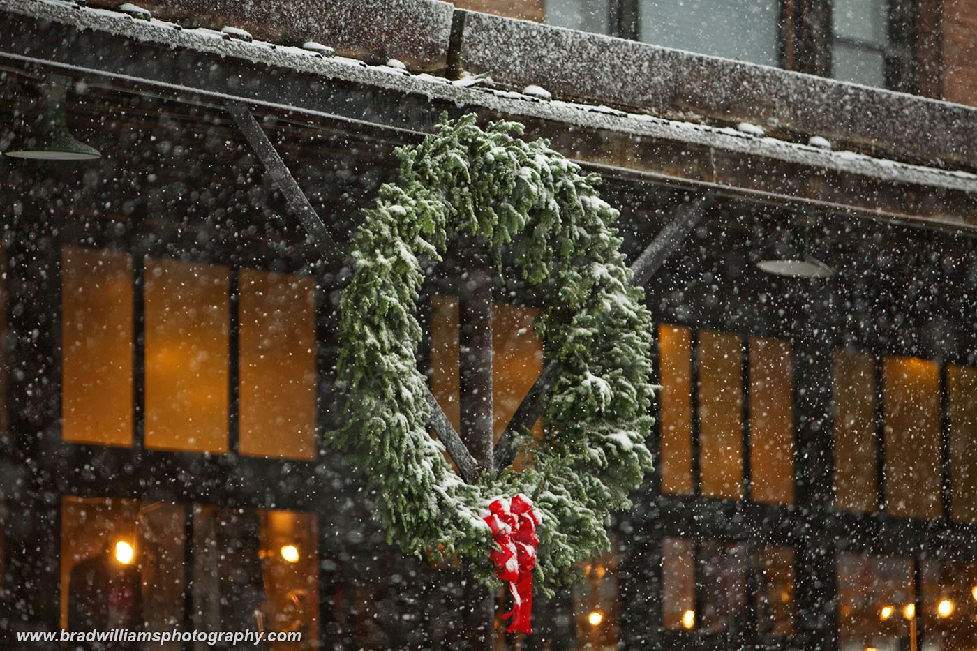 A fresh snowfall in Omaha's Historic Old Market District.