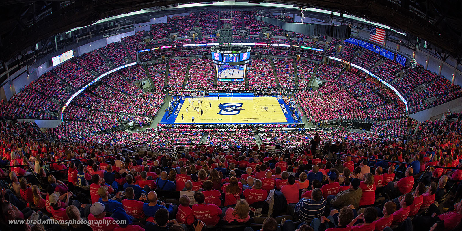 The Annual "Pink-Out Game" for Creighton Men's Basketball at CenturyLink Center Omaha.  Creighton VS Georgetown 1/25/2014, Attendance...