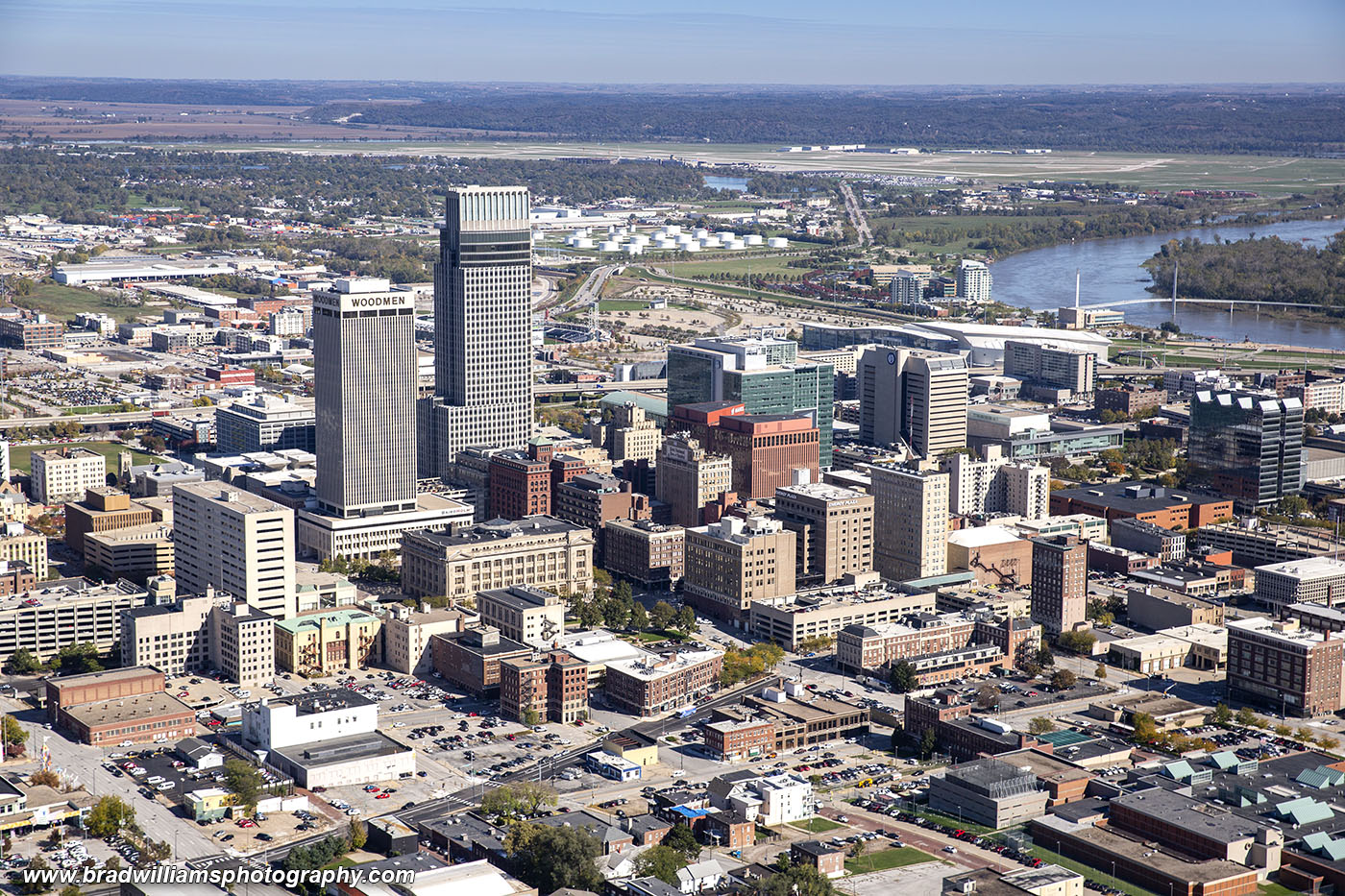 Aerial photo of Omaha, Nebraska photographed from helicopter in 2018.