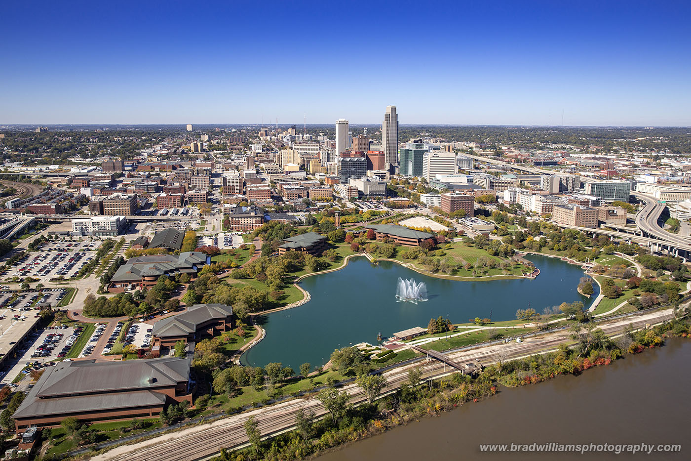 Aerial photo of Omaha, Nebraska photographed from helicopter in 2018.