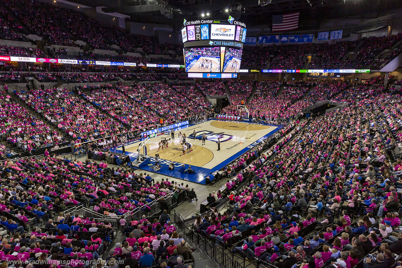 The annual Creighton VS Cancer "Pink Out Game".  Creighton VS Butler, 1/25/2019, Attendance = 18,089