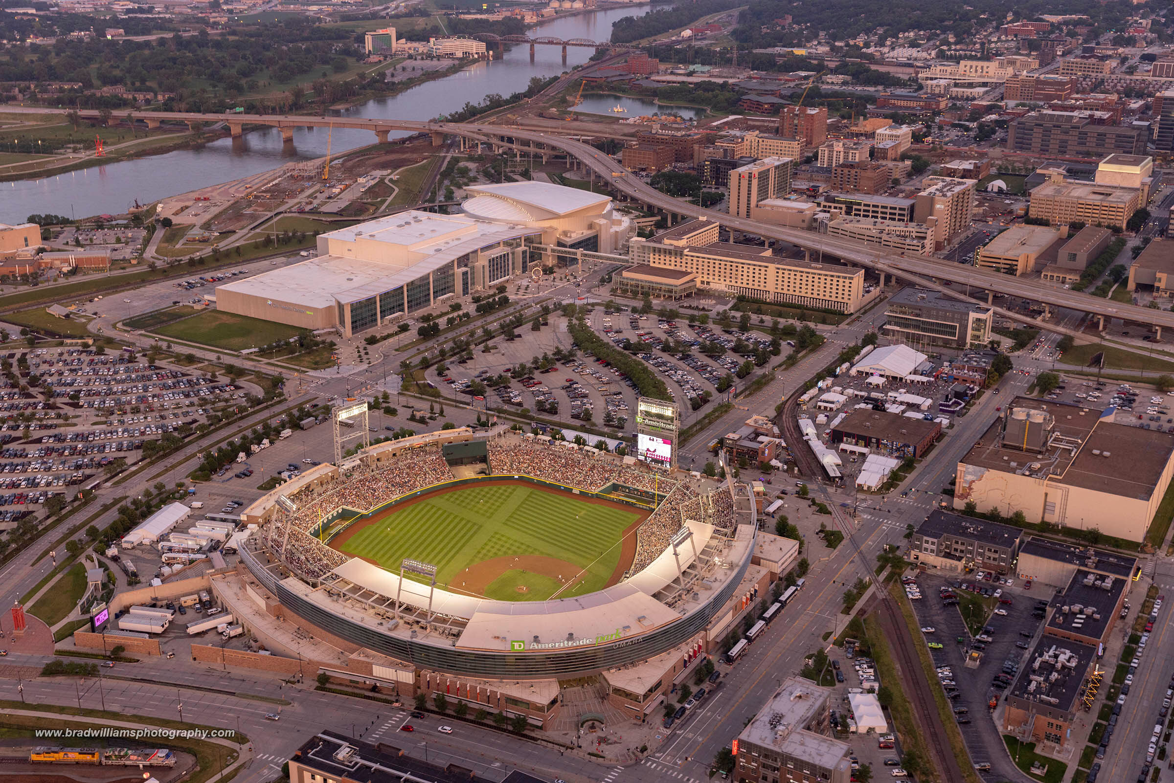 An aerial view of TD Ameritrade Park Omaha in June 2021