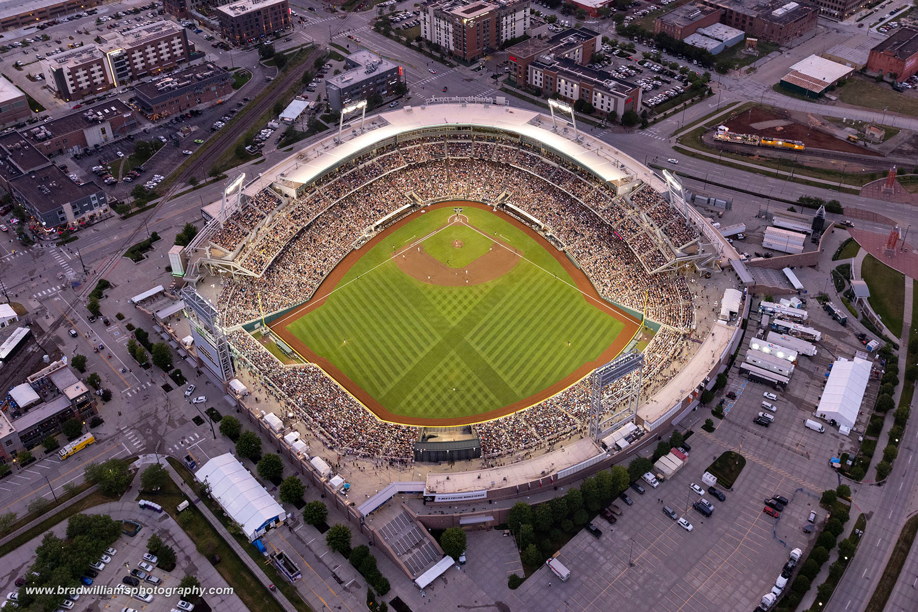 An aerial view of TD Ameritrade Park Omaha in June 2021